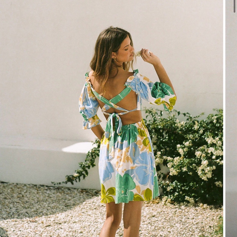 Sabo Skirt Floral Mini Dress - Blue and Green